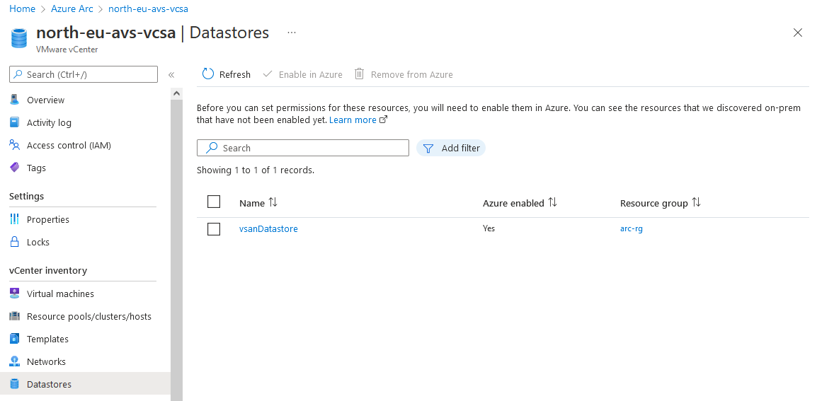 Datastores in Azure Portal