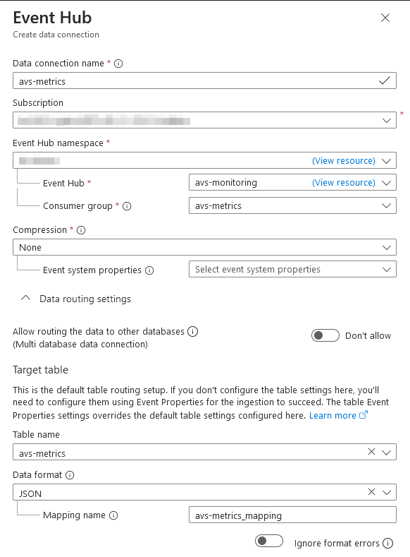 Create an Azure Data Explorer data connection with Event Hub::picture-border