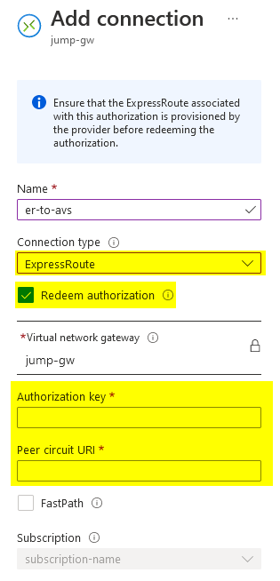 Create an ExpressRoute connection to your AVS