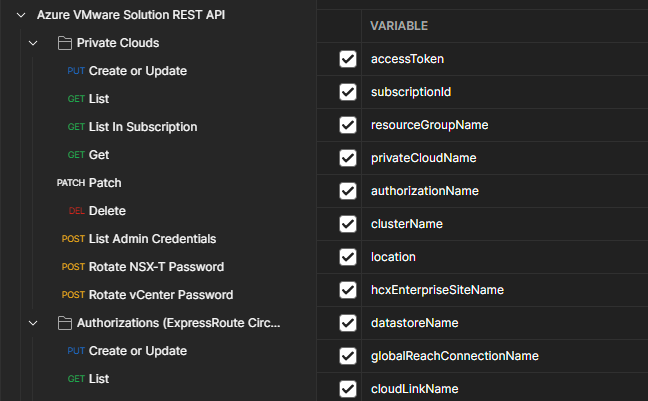 Azure VMware Solutions REST API - part 1: Postman collection