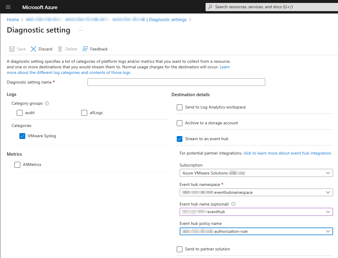 Azure VMware Solution SDDC Diagnostic Settings