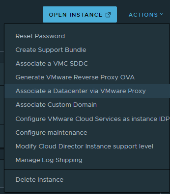 Click on: Associate a Datacenter via VMware Proxy