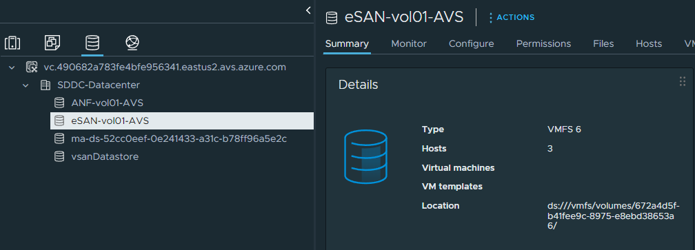 Mounted Elastic SAN volume on AVS: from vCenter UI::picture-border