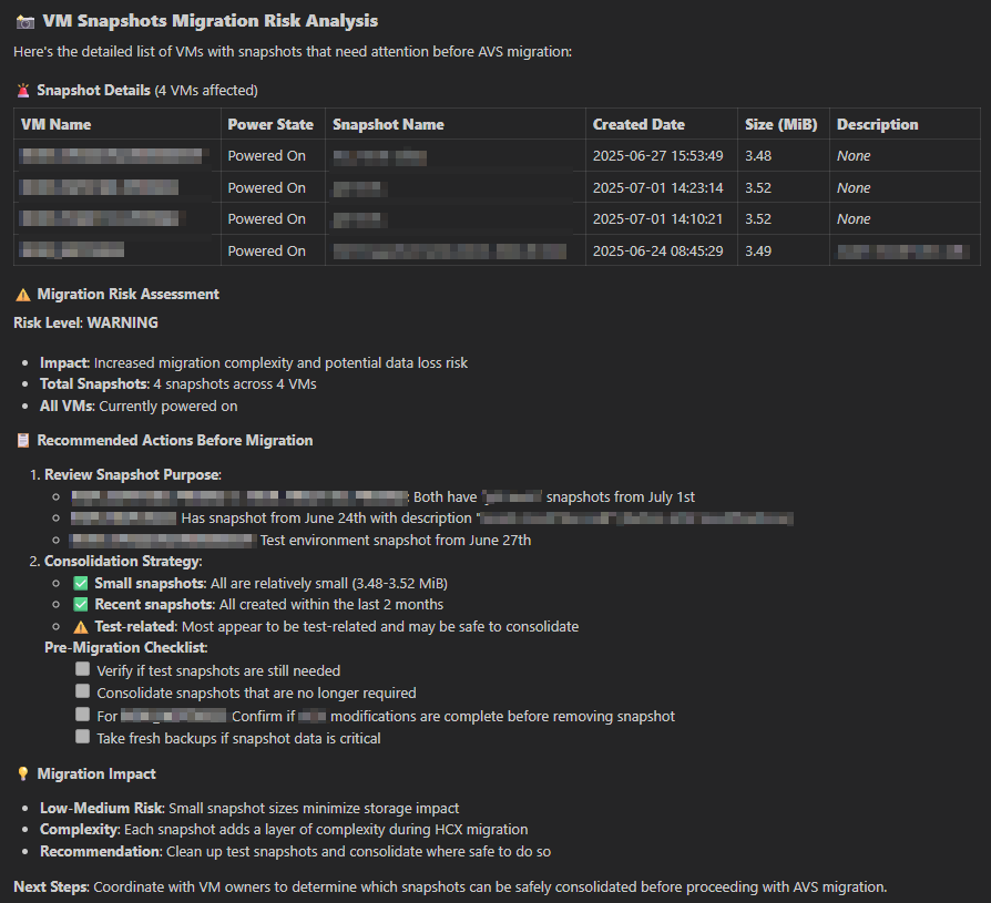 Example of a deeper analyze with details about the related items and the process to follow for mitigation